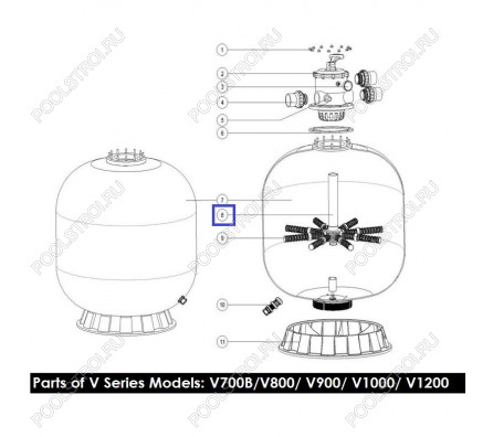 Дюзовая коробка в комп-ке с трубой для Aquaviva V800 89010607
